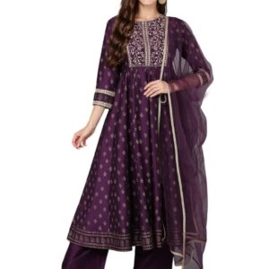 Vaamsi Women's Silk Blend Embroidered Anarkali Kurta Pant with Dupatta
