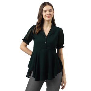 KERI PERRY Women's Georgette Solid Flared Western Regular Fit Top|Winter Top|Western Top| Top for Women|Latest Women Top|Trendy Women Top|New Launched