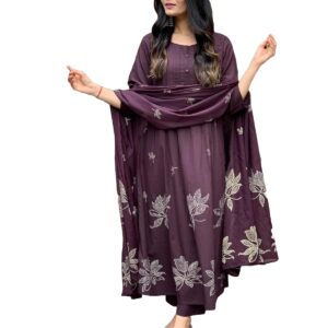 GoSriKi Women's Rayon Viscose Anarkali Printed Kurta with Pant & Dupatta