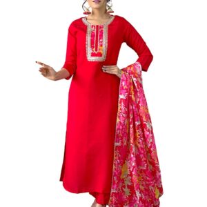 Naixa Women's Rayon Embroidered Straight Kurta with Pant and Dupatta Sets (NX-498)