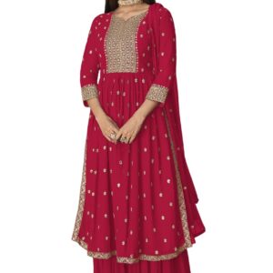 Xomantic Fashion Women's Ethnic Wear Nyra Cut Embroidery Kurti plazzo and Dupatta set