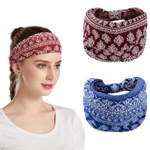 Hodaqe Headbands for Women, Non-Slip, Premium Stretchy Bohemian Head Bands Hair Accessories,Wear for Yoga, Fashion, Working Out, Travel or Running, 2 Pack