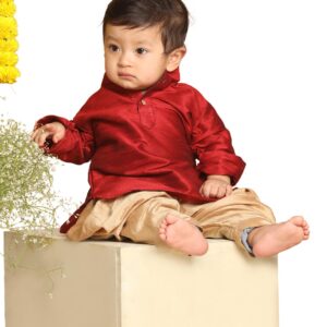 VASTRAMAY Infant Boys Silk Blend Kurta and Dhoti Set