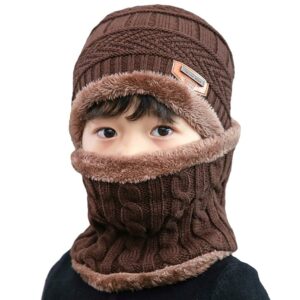 YOUTH RIDE Kids Acrylic Winter Casual Style Caps Unisex Beanie Scarf Set Fit For 4-13 Years Old Toddler Kids Winter Caps For Boy's And Girl's Free Size (Large, Brown)