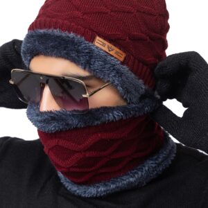 AMOLDO Winter Woolen Unisex Knit Beanie Cap And Neck Warmer Set With Fur Lining | Hat And Scarf Soft And Warm Combo Set For Men And Women