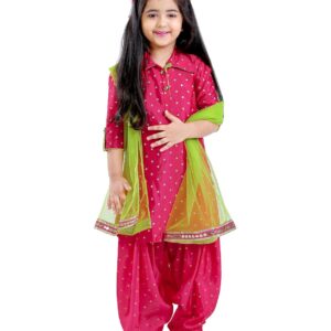 White Button Girl's Silk Blend Patiala Suit