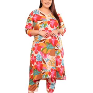 MEERA FAB Plus Size Printed Pure Cotton Straight Kurta With Palazzos