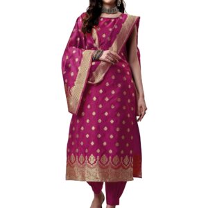 EthnicJunction Women's Embellished Woven Zari Work Banarasi Silk Straight Salwar Kurta Dupatta (Banarasi Dupatta)