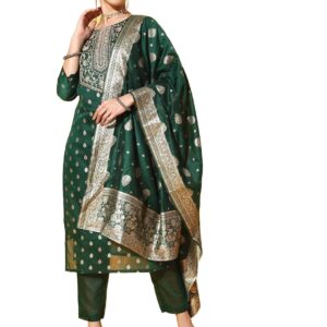 arriva fab Women's Chanderi Silk Embroidered Kurta Set with Jacquard Duppata