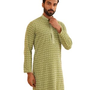 SOJANYA (Since 1958 Men's Cotton Contrast Embroidered Sequinned Long Kurta