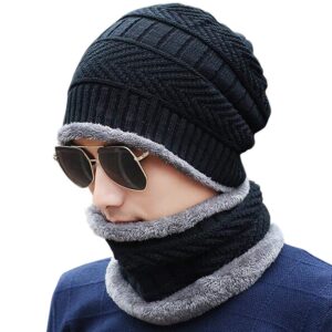 Kandid Wool Beanie Cap & Muffler Set for Men & Women | Soft Woolen Winter Cap & Muffler | Warm Beanie for Men | Black Wool Cap & Muffler for Winter | Unisex Cap & Scarf for Gym, Casual & Outdoor Use