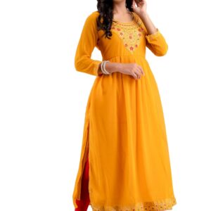 RATNAVALI Georgette Embroidered Naira Cut Flared Kurti for Women
