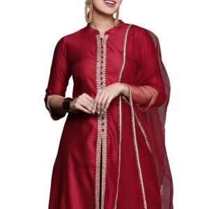 INDO ERA Women's Viscose Embroidered Straight Kurta Pant With Dupatta Set