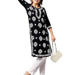 Rifa Teen & Moms Hand Embroidered Ethnic Wear A-Line Rayon Lucknow Chikankari Kurta Kurti Tunic for Women