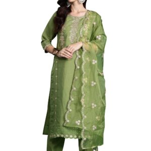 INDO ERA Women's Silk Blend Embroidered Straight Kurta And Pant With Dupatta Set (Kh9Gn6612)