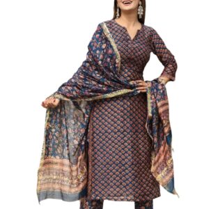 GRECIILOOKS Women's Cotton Blend Kurta Set with Dupatta | Kurti Set for Women | Festive Kurta Set for Women | Regular Fit Kurta