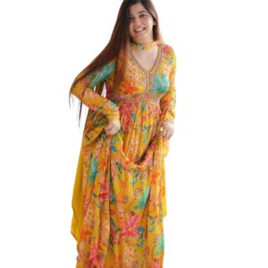 KD Women Floral Print Anarkali Kurta with Pant and Dupatta Set Anarkali Kurti for Women Plus Size upto 4XL