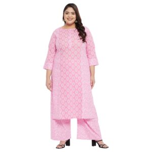 Tissu Women's Plus Size Cotton Floral Printed Straight Kurta with Palazzo