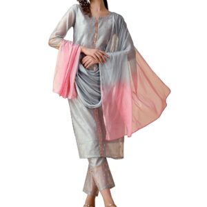 EthnicJunction Women's Chanderi Silk Jacquard Straight Kurta Pant with Dupatta