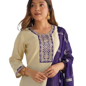 SIRIL Women's Silk Blend Embroidery Straight Kurta Pant With Dupatta Set
