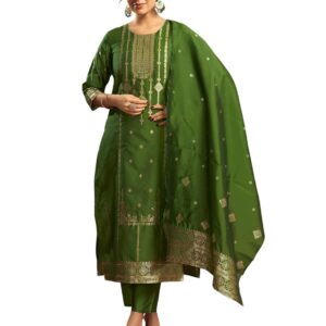 SIRIL Women's Silk Blend Banarasi Jacquard Straight Kurta Pant with Dupatta Set