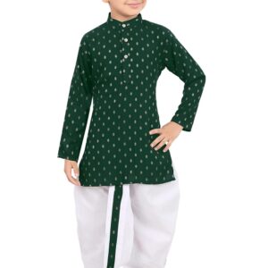 TinySteps Traditional Ethnic Wear Boys Rayon Kurta With Golden Thread Work, Round Collar, Full Sleeves And White Cotton Dhoti Set
