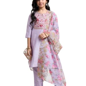 Amazon Brand - Symbol Girl's Rayon Ethnic Wear Embroidered Kurta Set with Organza Dupatta