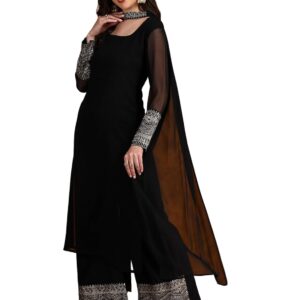 EthnicJunction Women's Georgette EID Special Sequine Lace Work Kurta Palazzo and Dupatta Set | eid Outfits for Women