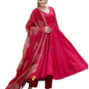 GoSriKi Women's Cotton Blend Kurta with Pant & Dupatta