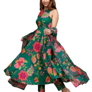 ANNI DESIGNER Women's Cotton Blend Anarkali Printed Kurta with Pant & Dupatta