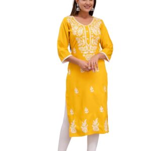RATNAVALI Chikankari Work Lucknow Embroidered Rayon Kurta for Women