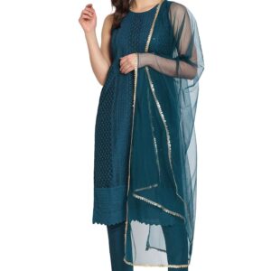 SHOPPING QUEEN Women's SIK Straight Kurta Pant with Dupatta