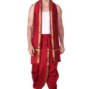 Rameshwaram Fabrics Men's Silk Ready to Wear Dhoti for men (Readymade Dhoti Pant with Dupatta), Suitable with Kurta, Free Size
