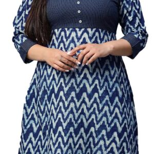 Yash Gallery Women's Cotton Chevron Print 3/4 Sleeve Round Neck Straight Kurta