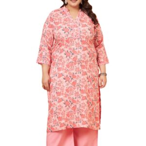 Tissu Women's Plus Size Cream Floral Printed Rayon Kurta & Palazzo