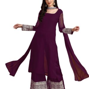 EthnicJunction Women's Georgette EID Special Sequine Lace Work Kurta Palazzo and Dupatta Set | eid Outfits for Women