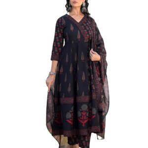 KLOSIA Women's Viscose Printed Anarkali Kurta And Pant Set With Dupatta | Traditional | Ethnic Set | Suit |