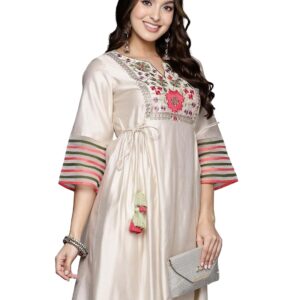 INDO ERA Women's Embroidered Rayon Viscose A-Line Kurta with Pant Set/Co-Ord set