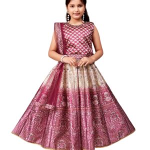 Aarika Girls Ethnic Wear Brown Colour Floral Print Embellished Stone Silk Lehenga Choli Set