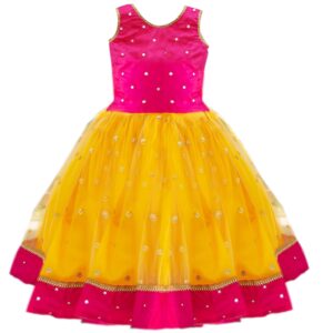 Stanwells Kids Orange and Magenta combo south indian Baby girls mirror work net Lehenga Choli set (3months to 8Years)