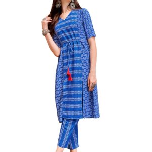 EthnicJunction Women's Cotton Blend Floral Print Kurta and Pant Set