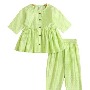 Angharakha Short Kurti Pant Set for Kids Girls, Anarkali Frock Style Kurta Pant, Half Sleeves Gota Lace Suit Salwar Ethnic Dress For Festival