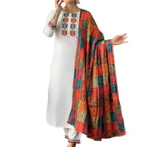 Naixa Women's Viscose Embroidered Straight Kurta with Pant and Dupatta Set (NX-488)