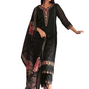 INDO ERA Organza Women's Embroidered Straight Kurta Pant With Dupatta Set