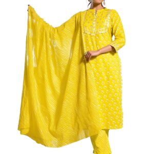 MIRCHI FASHION Plus Size Women's Straight Fit Cotton Printed Kurta Set with Dupatta and Trouser