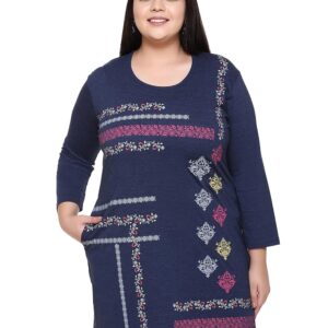 In Love Women's Cotton Printed Full Sleeve Plus Size Kurta Long T-Shirt with Pocket