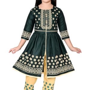 Girls Cotton Printed Kurta Dress And Printed Pajama Set For Kids Party And Ethnic Wear