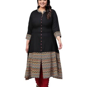 Yash Gallery Women's Rayon & Cotton Cambric Zig-Zag Printed A-Line Kurta for Women