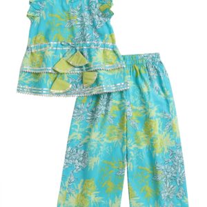 Cotton Co-ord Set for Kids Girls Sleeveless Waist Top & Pant Fancy Party Top & Bottom Set, Stylish Pyajama with Crop Top