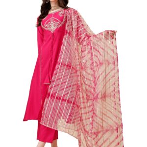 EthnicJunction Women's Cotton Silk EID Special Sequine Lace Work Kurta Palazzo and Dupatta Set | eid Outfits for Women